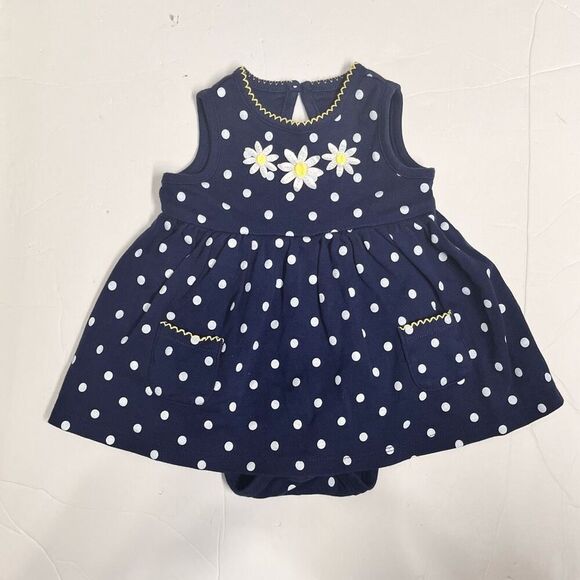 Little Me Navy With White Polka Dots Dress   Sz 3 M - Picture 1 of 5